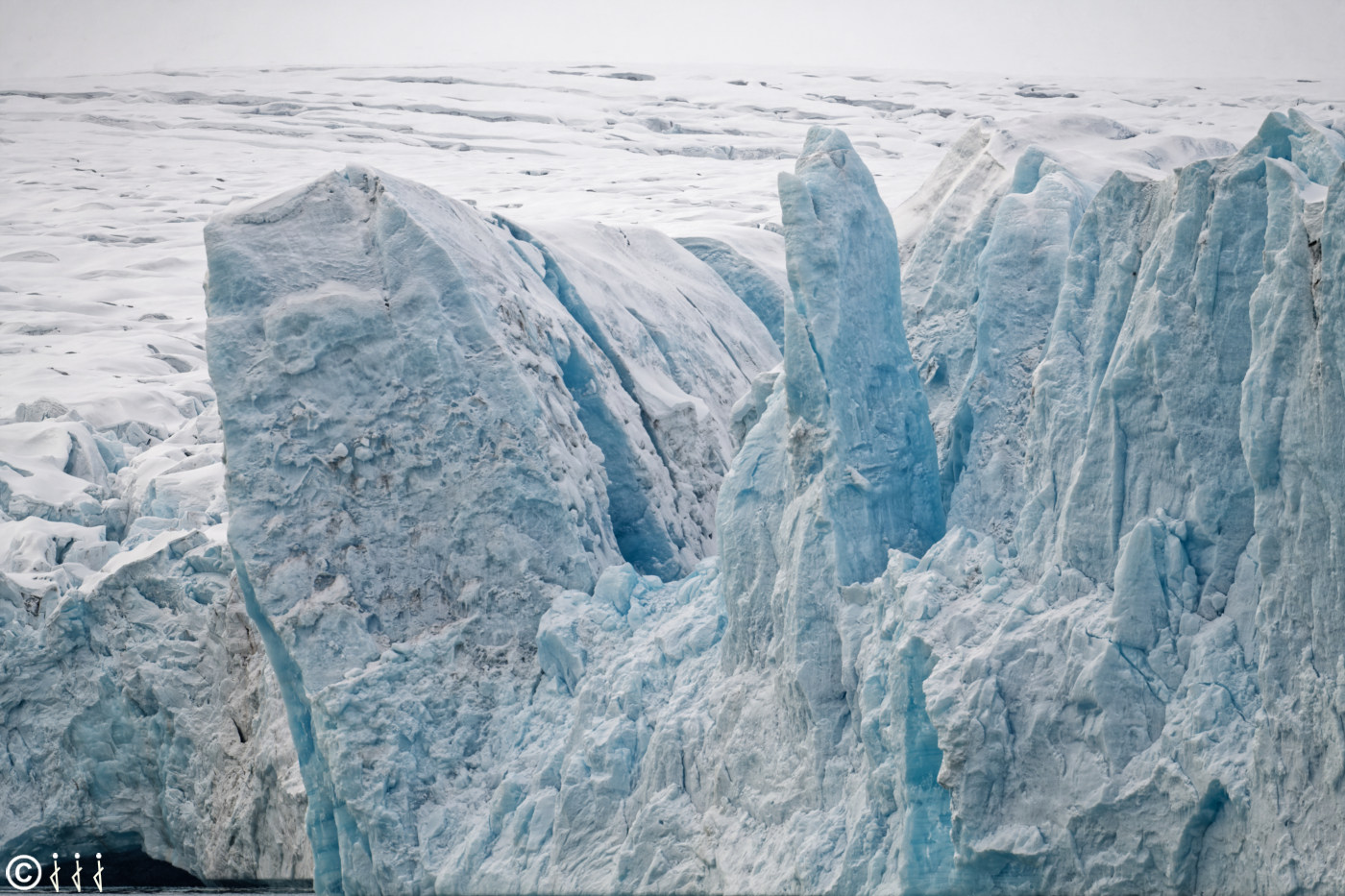 Couleur bleutée des blocs de glace.